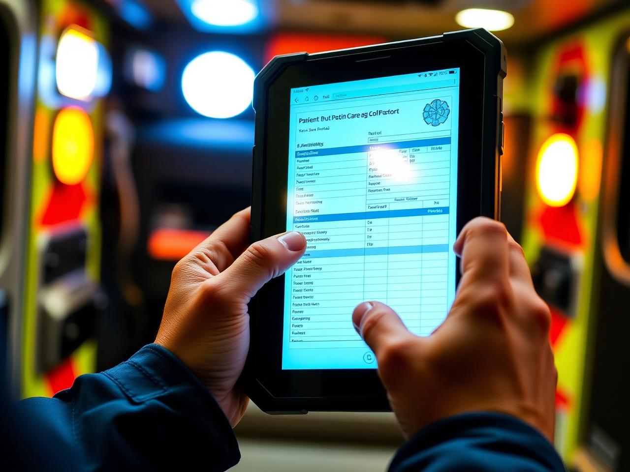 Paramedic using HatzalaConnect PCR app in an ambulance